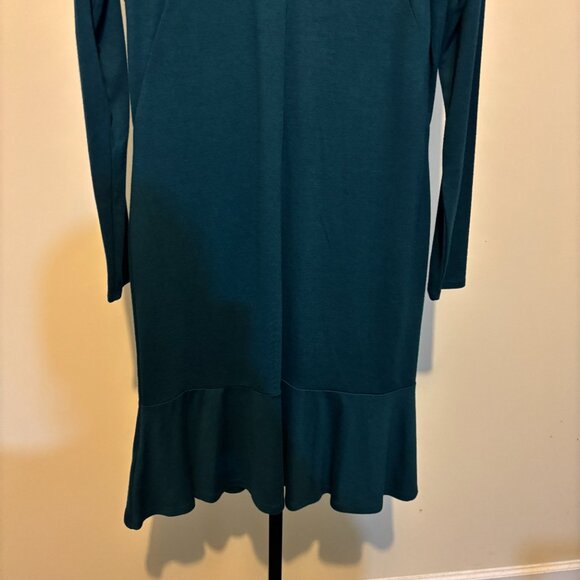 Ann Taylor Teal Wool Blend Long Sleeve Mock Neck Ruffle Hem Dress - Picture 6 of 12